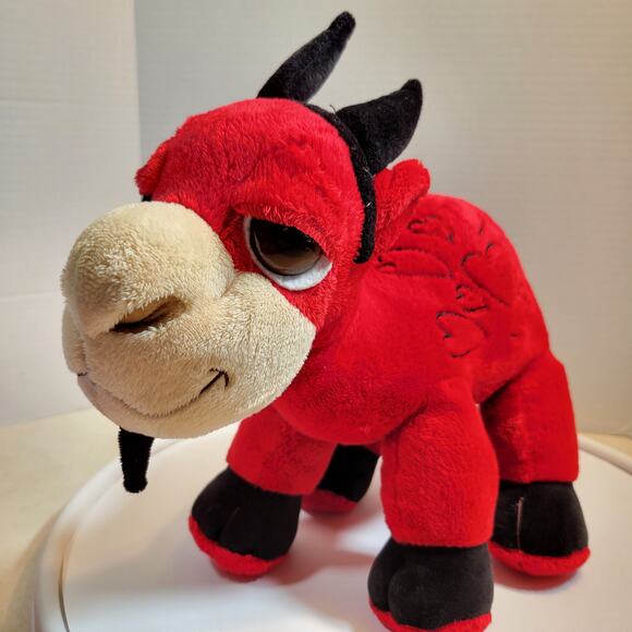 Goat Plushy Plush Red Devil Hearts 12" Stuffed Animal Valentine Russ Berrie - Picture 4 of 13